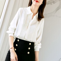 Shirt size womens fat mm200 kg Korean long sleeve lapel crinkle chiffon shirt professional base shirt Women