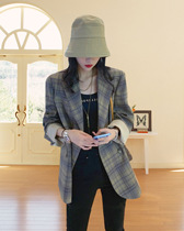 Spring dress new large size womens design sense plaid suit jacket women fat mm200 kg Korean version of net red small suit
