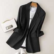Black small suit female spring summer 2021 New slim slim thin seven-point sleeve large size drape suit jacket
