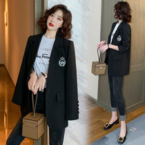 Large size Korean version of net red small suit jacket female fat mm professional Autumn New College Style design sense leisure suit