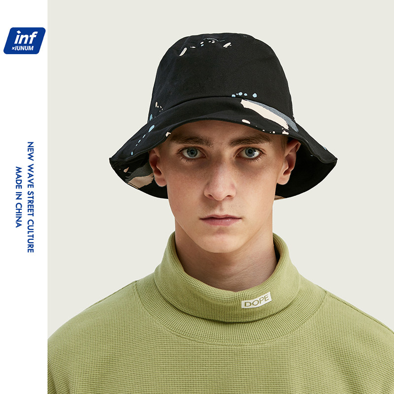 Summer Hong Kong Trend Brand Personality Splashed Ink Sunscreen Sunshade Fisherman Hat Men's Versatile Casual Fashion Pot Hat Women's Sunshade Hat