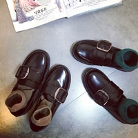 Móng ngựa khóa đen đai nhỏ Hàn Quốc ulzzang retro mềm chị gái thấp pu bằng sáng chế da giày đơn giày new balance nữ