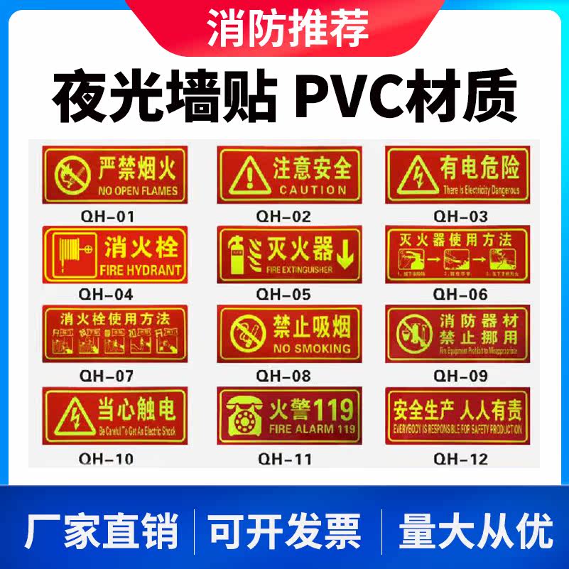 Night Light Wall Sticker Fire Extinguisher Use Method Beware Of Electrocution Strictly Forbidden Tobacco Fire Emergency Escape Windows Indicate Fire Equipment