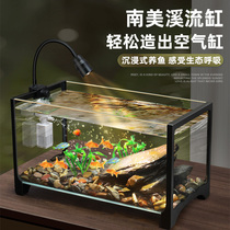 South American style stream tank home small living room ultra-white glass new fish and turtle shared turtle tank ecological small fish tank