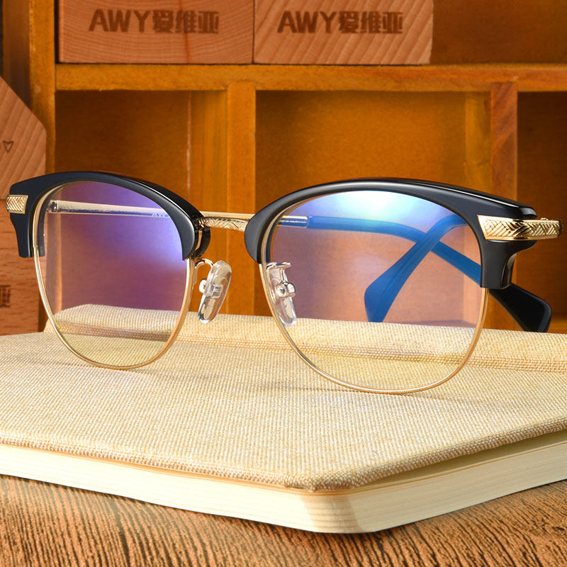 Glasses frame men's plate half-frame eyebrow line Korean version of the tide can be matched with myopia glasses frame finished glasses high nose pads eyes female