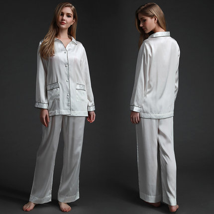 珊目尔秋季真丝睡衣女两件套分体长袖大裤脚1