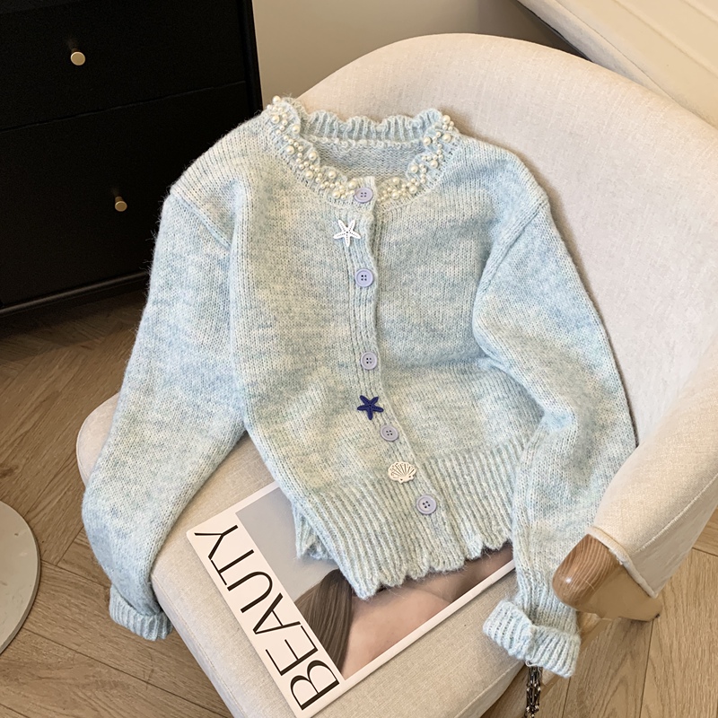 The Store Has Withdrawn the Tag from the Gentle Style Shell Button Knit Cardigan for Women, Autumn and Winter High-End Beaded Sweater Jacket