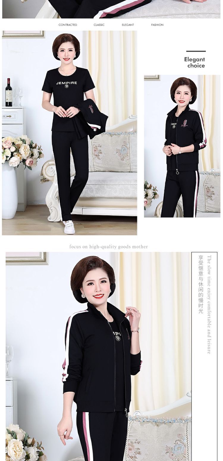Bộ đồ thể thao trung niên phù hợp với mẫu nữ mùa xuân và mùa thu mẹ tải cho người trung niên cỡ lớn áo len giản dị chạy bộ ba mảnh - Thể thao sau bộ quần áo thể thao nữ