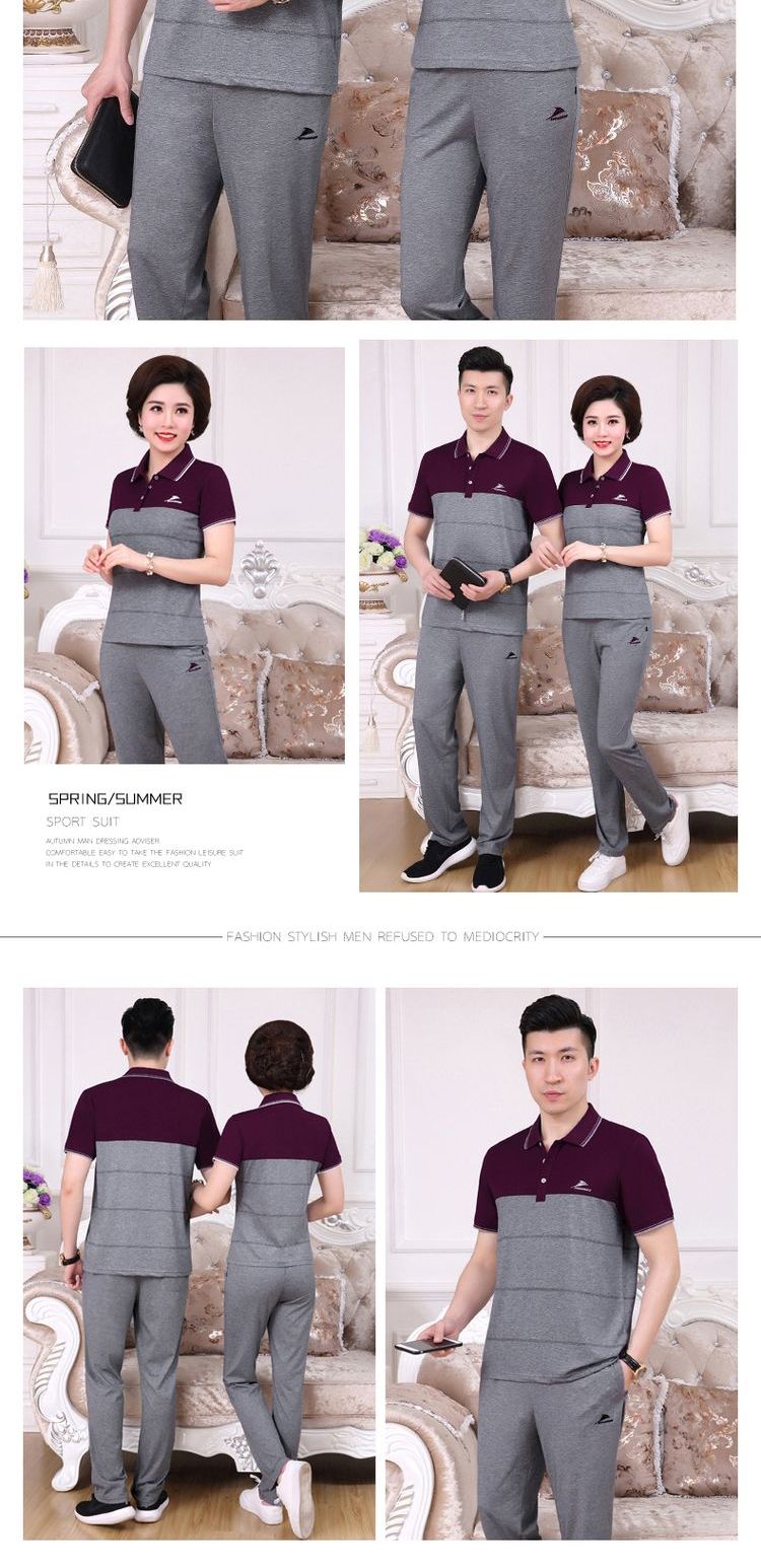 Bộ đồ thể thao đôi nam và nữ mùa hè quần ngắn tay trung niên giản dị bố mặc đồ hai mảnh của mẹ - Thể thao sau bộ thể thao uniqlo