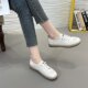 Perforated Flat Leather White Shoes for Women, Summer Casual Soft-Soled Non-Slip Breathable Slip-On Shoes for Pregnant Women