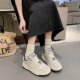 White Deer Style Crackle Leather Sneakers for Women, Thick-Soled Height-Increasing 2024 Spring/Summer New Casual Sports Shoes, White Shoes