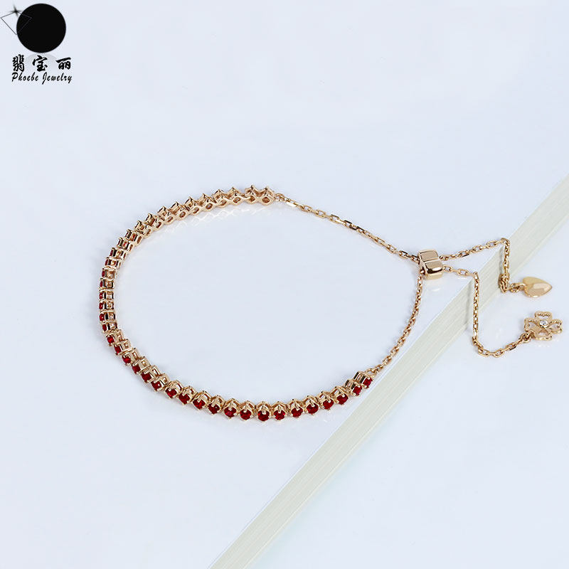 18K rose gold natural pigeon blood ruby ​​double-strand retractable hand full circle dark red diamond bracelet for women
