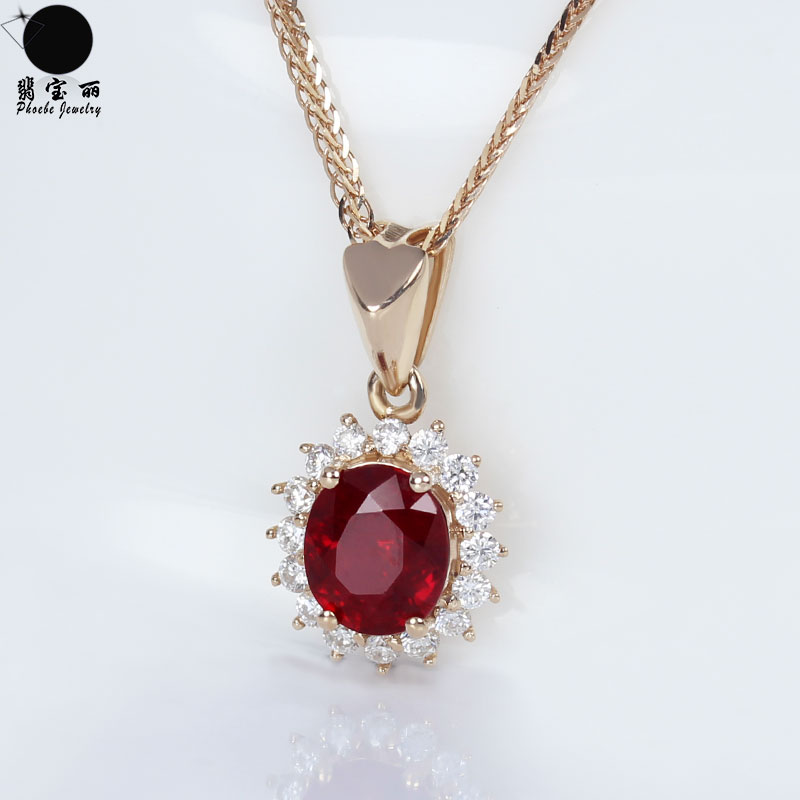Classic 18k rose gold natural pigeon blood ruby Diffee pendant 1 carat deep red diamond necklace woman
