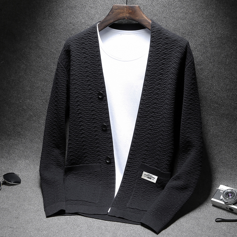 New Spring and Autumn Men's Cardigan Korean Style Trendy Casual Top Versatile Knitted Cardigan Jacquard Outerwear Sweater Jacket