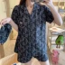 Mùa hè Hàn Quốc bộ đồ ngủ kẻ sọc Mickey cotton tinh khiết dễ thương Nhật Bản ngắn tay bộ đồ đôi ở nhà - Cặp đôi