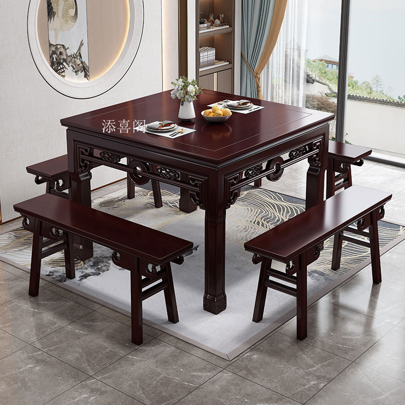 Solid Wood Square Dining Table, Southern Elm Antique-Style Modern Eight Immortals Table, Multifunctional Artistic Four-Person Calligraphy and Painting Desk Solid Wood Square Dining Table, Southern Elm Antique-Style Modern Eight Immortals Table, Multifunctional Artistic Four-Person Calligraphy and Painting Desk