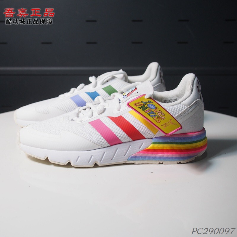 Adidas Trefoil Zx 1K Boost Men's and Women's Low-Top Fabric Breathable Rainbow Sole Casual Shoes Gw2418
