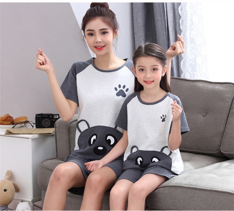 Mùa hè cha mẹ và con đồ ngủ một gia đình ba ngắn tay phù hợp với mẹ và con bông cha mẹ và con nhà dịch vụ nữ của phụ nữ đồ ngủ cotton pijama bé trai