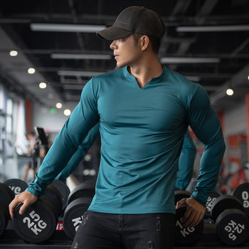 American v-neck quick-drying sports long-sleeved men's t-shirt