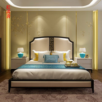 New Chinese solid wood bed Zen bedroom 1 8 m wedding bed modern minimalist model room Hotel Villa 1 5 double bed
