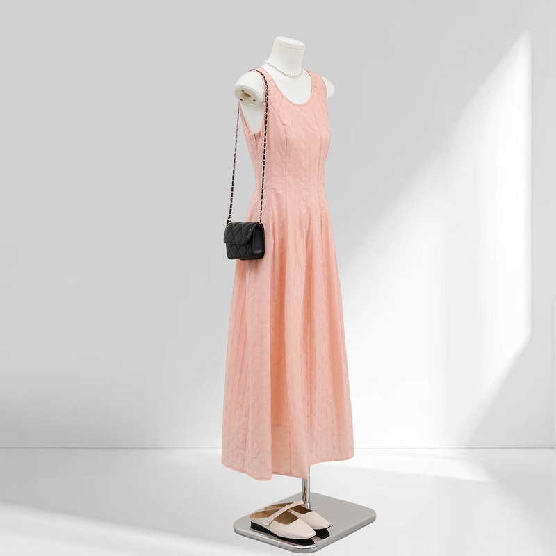 Pink Sleeveless Dress for Women 2026 Summer New French Simple Fashion Elegant Waist-Slimming Tank Long Dress