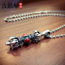 Retro Thai silver S925 silver Tibetan Buddhist Tantric instruments South red agate Vajra pendant necklace