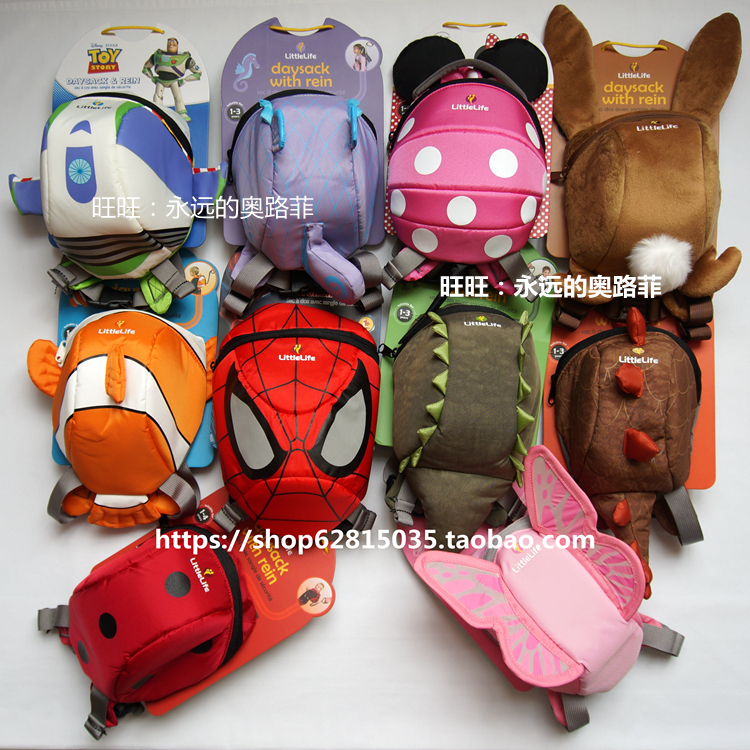 British Littlelife Butterfly Minnie Kidsren's Anti-Lost Backpack Dinosaur Spider-Man