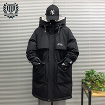 Down jacket men long hooded thick winter multi-pocket jacket young handsome trend warm coat