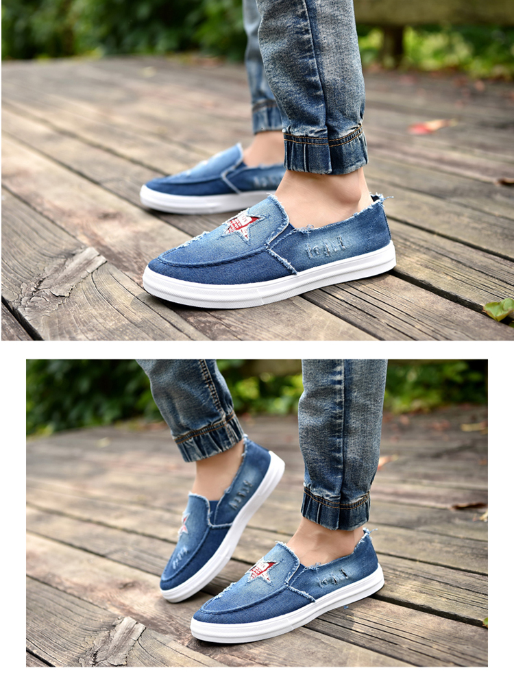 Giày denim Bắc Kinh cũ Giày nam mùa đông Giày thủy triều nam Giày thông thường một bàn đạp giày Giày vải lười nam giày xtep