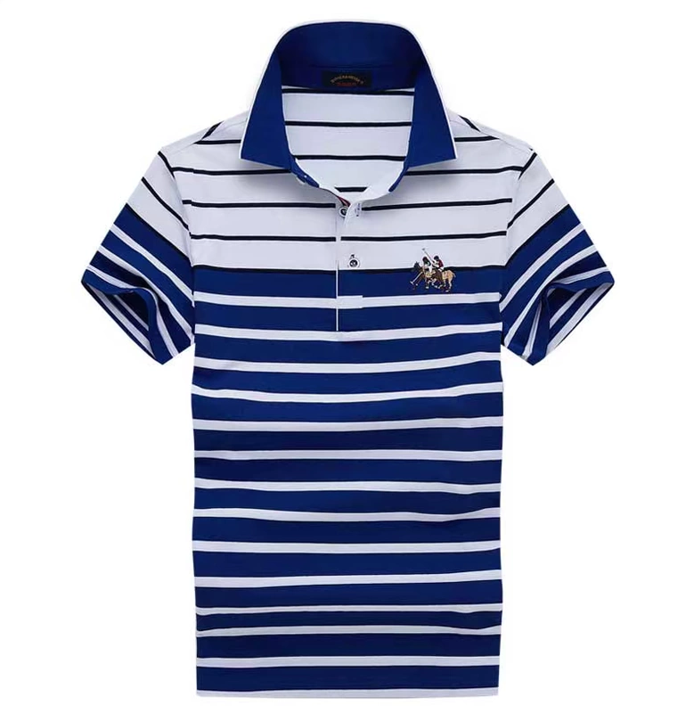 Thương hiệu quần áo cao cấp dành cho nam kinh doanh quần áo sọc cotton giản dị Áo thun nam tay ngắn tên lớn áo sơ mi POLO thủy triều - Polo áo phông polo nam