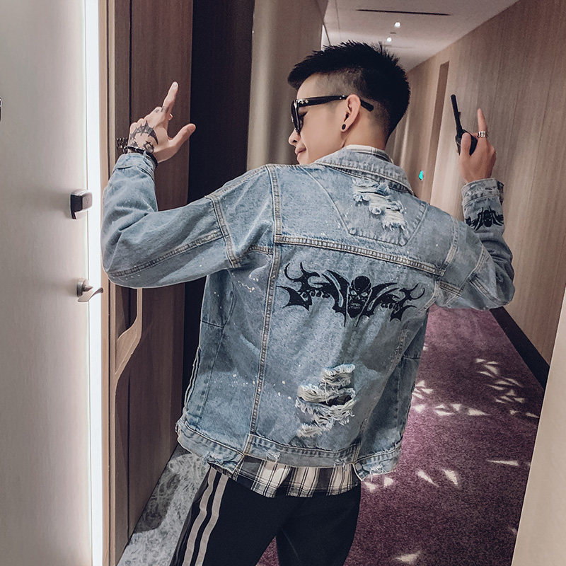 Denim men's jacket fashion handsome social guy Bundy jacket Korean version of the spirit of the net red tide brand European and American streets