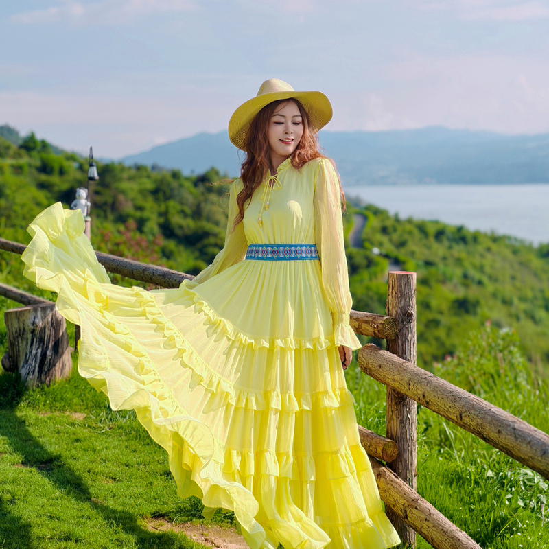 [Dong Yi's Travel Outfit] Live Like a Summer Flower · 7m Large Skirt Hem Vacation Long Dress Travel Photography Goddess Outfit