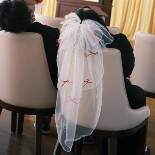 超仙红色蝴蝶结珍珠头纱领证登记森系简约拍照头饰氛围感发饰甜美