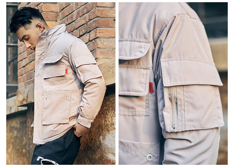 Lò sưởi cotton mùa đông nam xu hướng lỏng áo khoác cotton ngắn đứng cổ áo nhiều túi dày áo thủy triều đôi thương hiệu áo bông áo gió nam