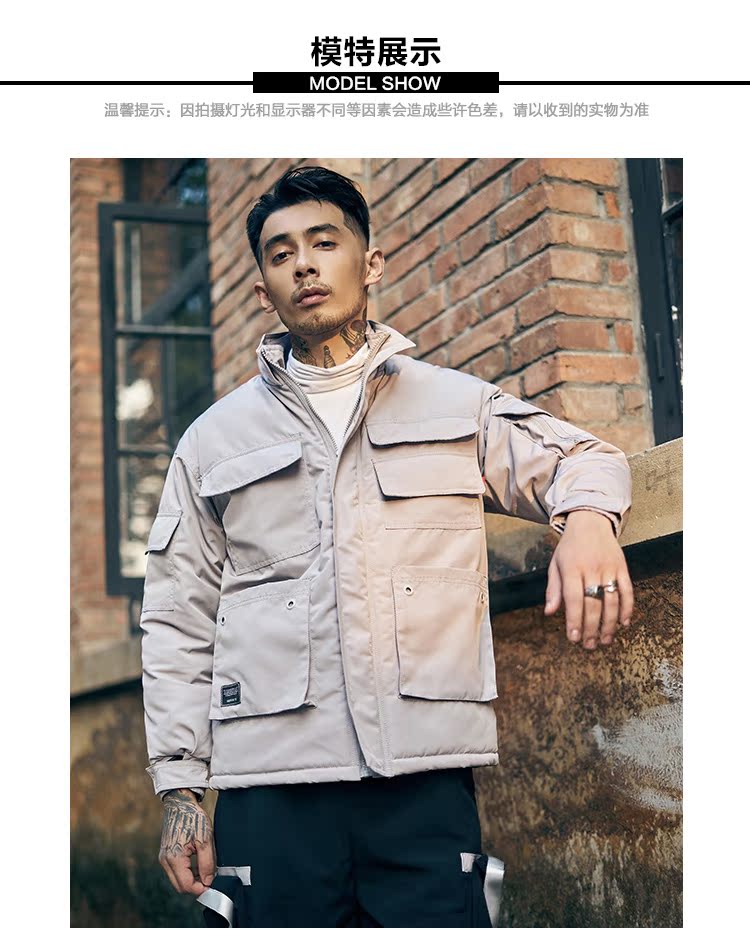 Lò sưởi cotton mùa đông nam xu hướng lỏng áo khoác cotton ngắn đứng cổ áo nhiều túi dày áo thủy triều đôi thương hiệu áo bông áo gió nam