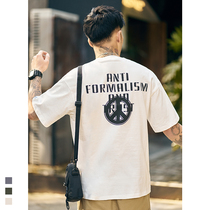 Furnace mens short sleeve 2021 new summer casual letter print T-shirt top Japanese Tide brand loose half sleeve