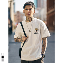 Stove short sleeve mens 2021 summer new fake two pieces print couple round neck T-shirt trend loose half sleeve TEE