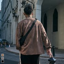 Furnace autumn Japanese vintage old heavy round neck sweater men casual loose solid color base shirt