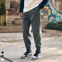 Furnace Japanese retro solid color simple casual pants men loose trend student overalls youth tie pants tide