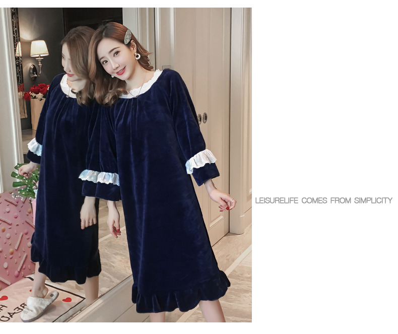Váy ngủ màu san hô nhung ngọt ngào mùa thu và mùa đông đồ ngủ dài tay dày mùa đông dài flannel có thể mặc bên ngoài công chúa gió váy ngủ