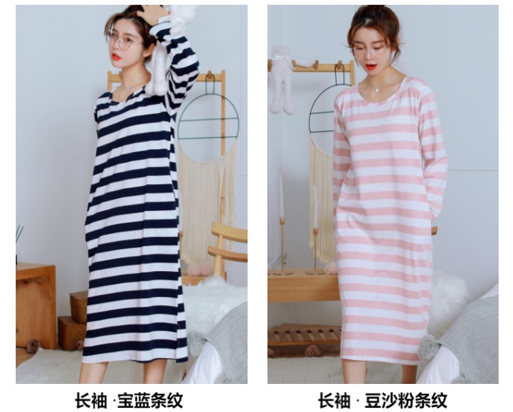 Váy ngủ nữ mùa thu cotton dài tay dài mùa xuân Hàn Quốc và tay áo mùa hè đồ ngủ rộng kích thước lớn bà bầu có thể mặc váy dài đầm ngủ nữ