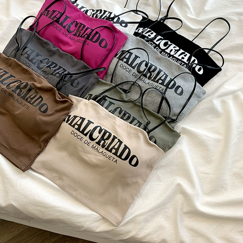 Короткий топ с чашечками без рукавов, майка топ с буквами, облегающий крой