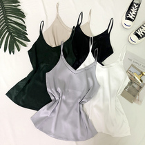 Camelette vest female silk satin 2019 spring and summer new V-collar inside and bottom slim Joker outside wearing coat tide