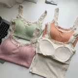 Топ с чашечками без рукавов, кружевная майка топ с бантиком, французский стиль, кружевное платье