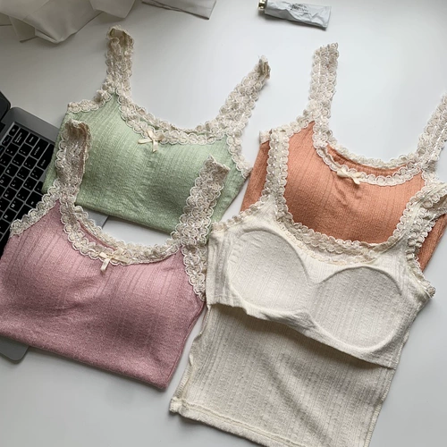 Топ с чашечками без рукавов, кружевная майка топ с бантиком, французский стиль, кружевное платье