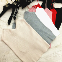 2017 spring new female Korean version of solid color Joker short knitted condole belt simple V collar bottom vest