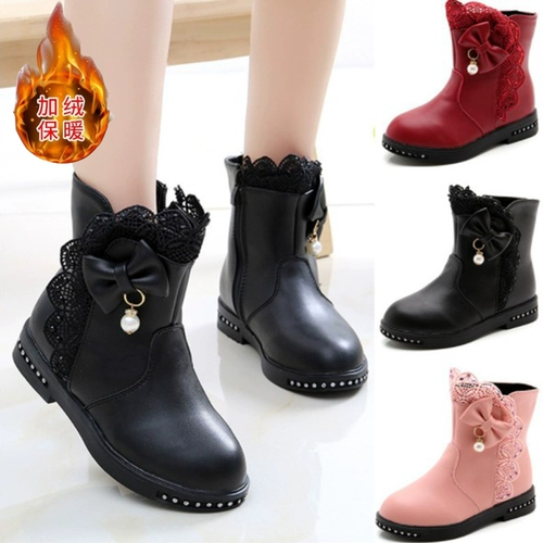 Демисезонные ботинки, детские флисовые короткие сапоги для принцессы для отдыха, коллекция 2021, в корейском стиле, средней длины