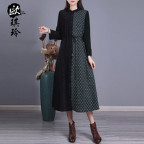 Other-in-laws family autumn winter new art Fan retro temperament in a long style shirt lacing conspicuos slim fit dress 8803