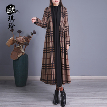 Oqi Lingqiu Winter New Art and Art Fan Retro Long Temperament Island Suede Long Sleeve Windcoat Jacket Woman 1615