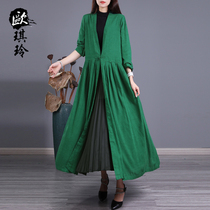 Oqi Ling Spring Fall New Art Fan Loose Flax 100 Lapped Pure color Temperament Windsuit Dish Button Jacket Woman 721